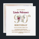 Rose Floral L 90th Birthday Party Invitation<br><div class="desc">Organise the perfect 90th birthday celebration with this elegant rose floral monogram L design featured on the reverse side for birthday girls’ names starting with the letter L. Elegant floral numerals are used within the invitation to accentuate the celebratory age.</div>