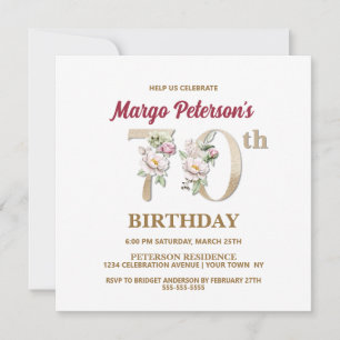 Rose Floral M 70th Birthday Party Invitation