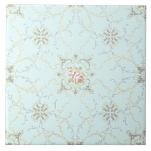 Rose Floral Medallions & Scrolls Ceramic Tile
