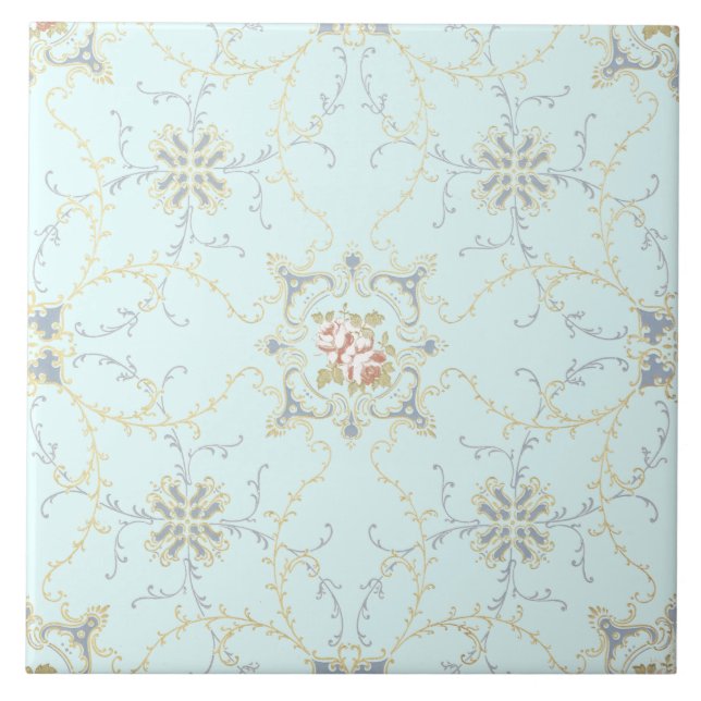 Rose Floral Medallions & Scrolls Ceramic Tile (Front)