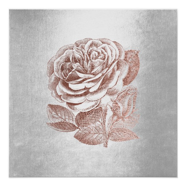 Rose Floral Metallic Pink Gold Silver Grey Minimal Poster (Front)