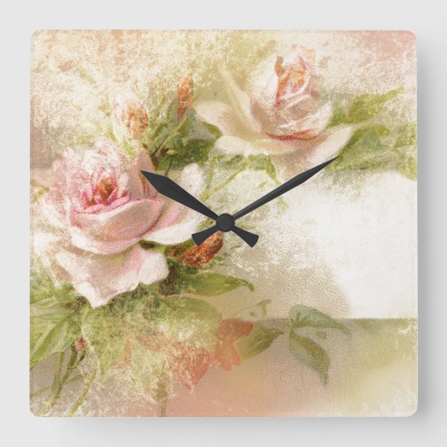 Rose floral pattern girly girls square wall clock (Front)