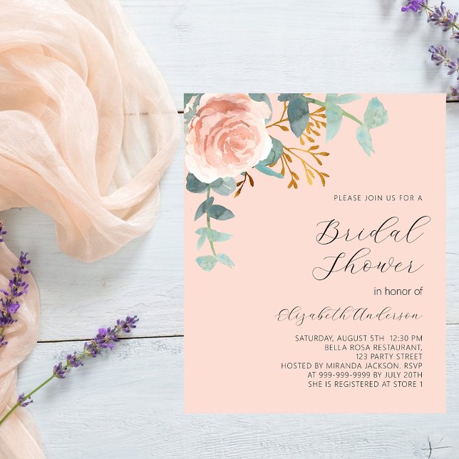 Rose floral peach Bridal Shower invitation (Creator Uploaded)