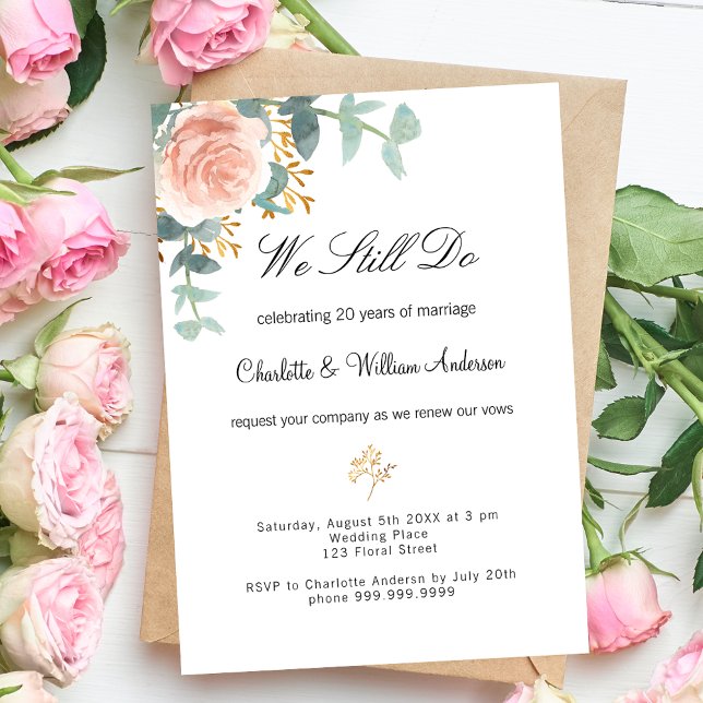 Rose floral pink luxury vow renewal wedding invitation (Creator Uploaded)