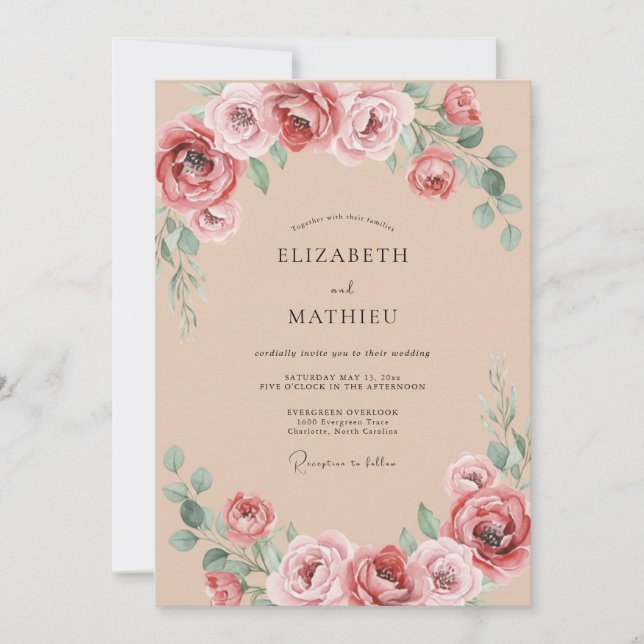 Rose Floral Romance Wedding Invitation (Front)