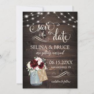 Rose Floral Rustic Wood Mason Jar Save the Date Invitation