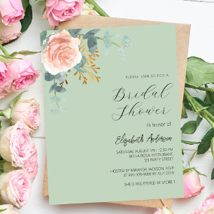 Rose floral sage green Bridal Shower invitation