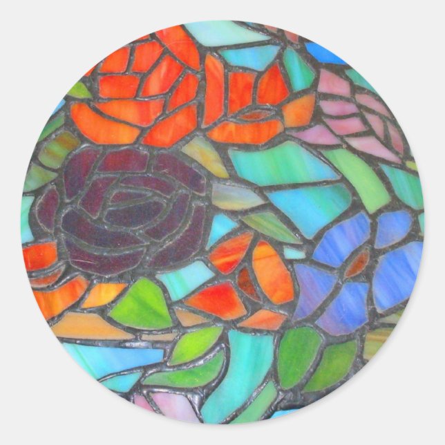 Rose Floral Stained Glass Round Sticker (Front)