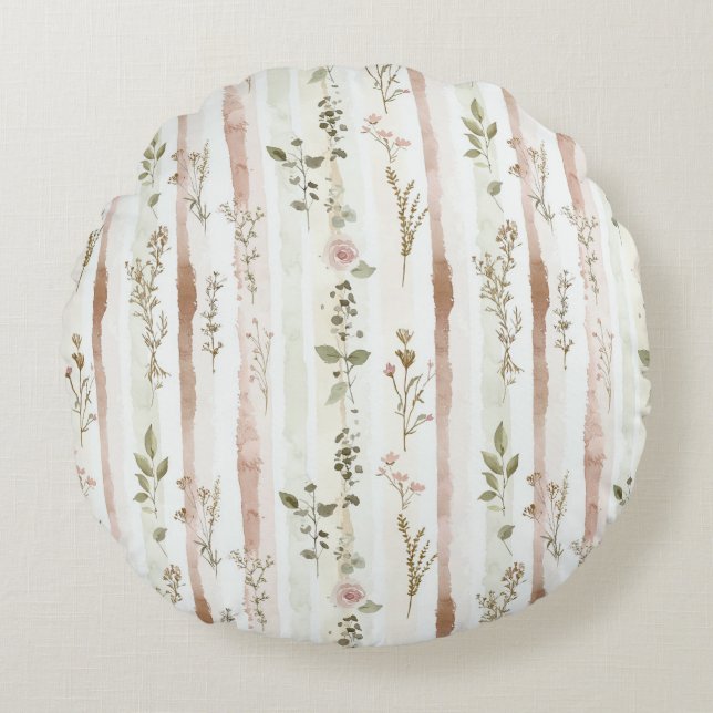 Rose Floral Stripes Round Cushion (Front)