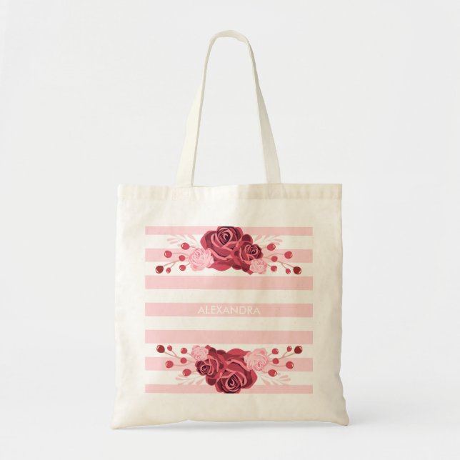 Rose Floral Stripes Tote Bag (Front)