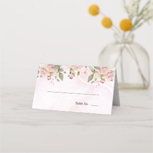 Rose Floral Watercolor Floral Pink Marble Place Card