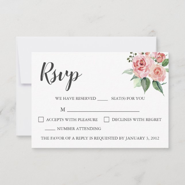 Rose Floral Watercolor Wedding RSVP Card (Front)