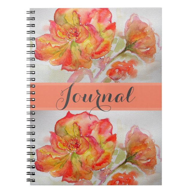 Rose Floral Watercolour Orange Peach Pink Notebook (Front)