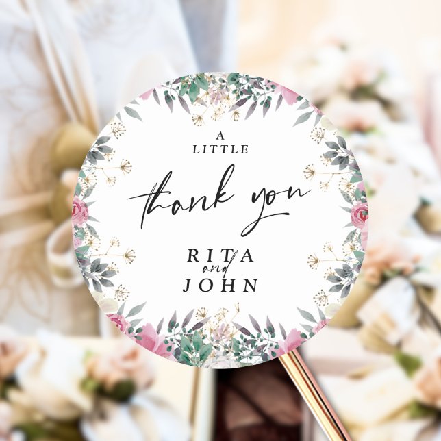 Rose Floral Wedding Colourful a Sweet Thank You Classic Round Sticker (Creator Uploaded)
