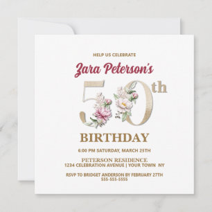 Rose Floral Z 50th Birthday Party Invitation