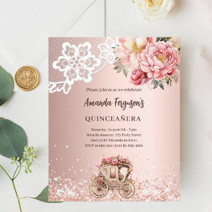 Rose florals lace carriage Quinceanera invitation
