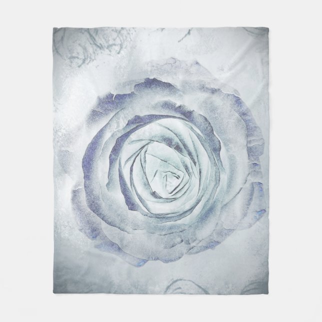 Rose Flower 13 blue Fleece Blanket (Front)