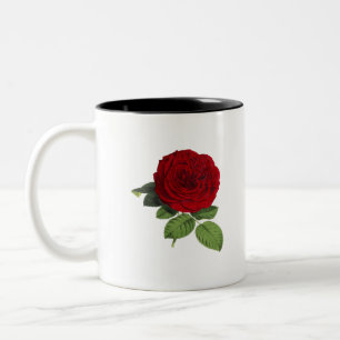 Rose Flower Blossoms Red Green Isolated Vintage Two-Tone Coffee Mug