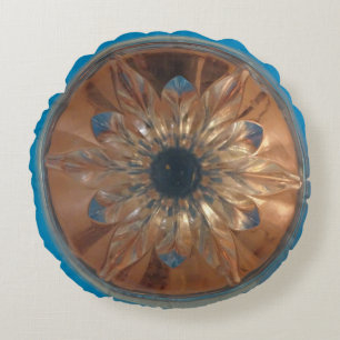 Rosé Flower Blue Round Pillow