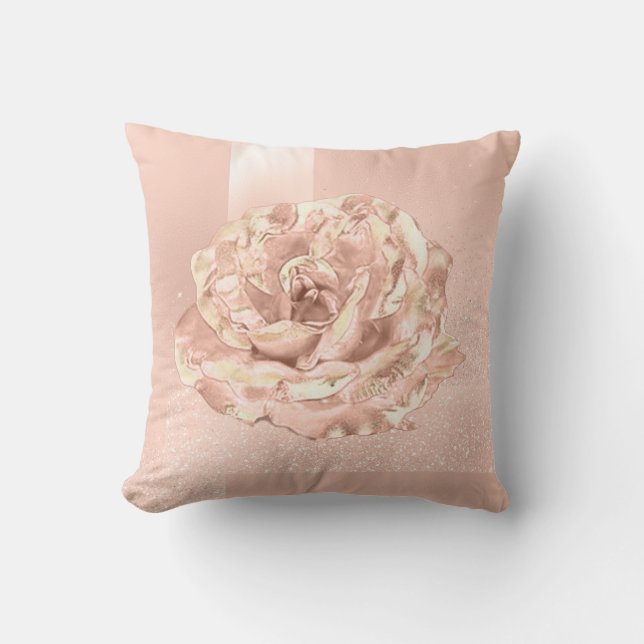 Rose Flower Blush Skinny Glitter Peach Geometry Cushion (Front)