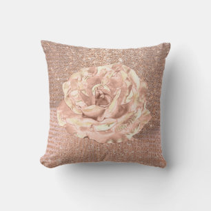 Rose Flower Blush Skinny Spark Glitter Peach Metal Cushion