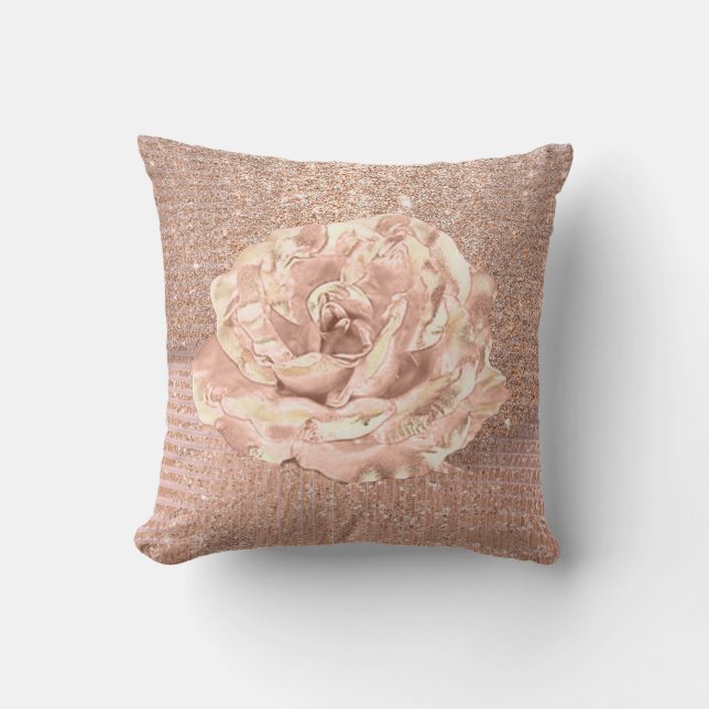 Rose Flower Blush Skinny Spark Glitter Peach Metal Cushion (Front)