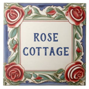 Rose Flower Custom House Name Plate Sign Plaque Ceramic Tile