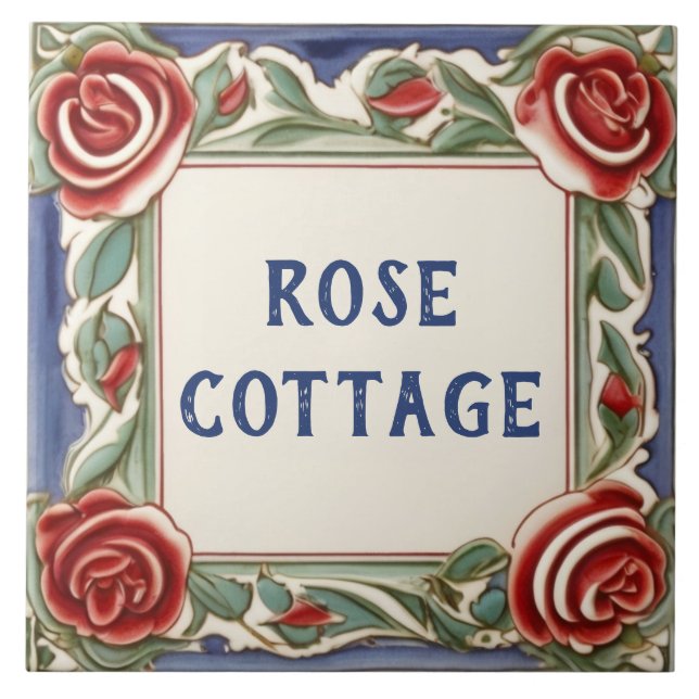 Rose Flower Custom House Name Plate Sign Plaque Ceramic Tile (Front)