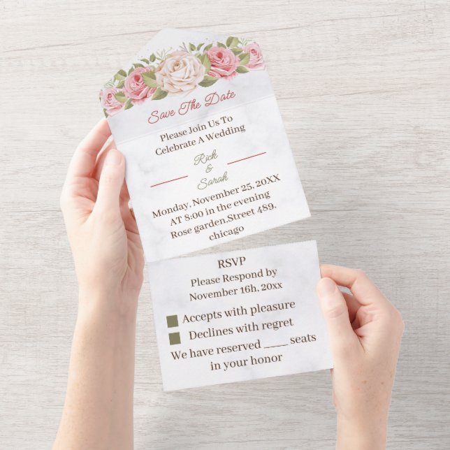 Rose Flower Customised Save The Date All In One Invitation (Tearaway)