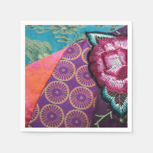 Rose flower embroidered look purple napkin
