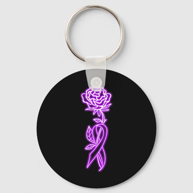 Rose Flower Fibromyalgia Awareness  Key Ring (Front)