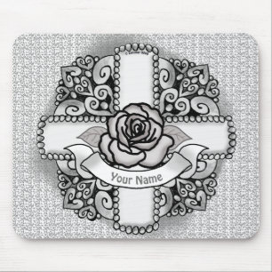 Rose flower Filigree Christian Cross Mouse Pad
