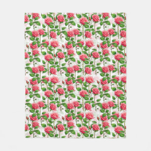 Rose Flower Floral Foliage Pattern  Fleece Blanket