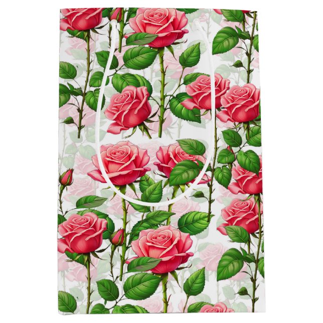 Rose Flower Floral Foliage Pattern  Medium Gift Bag (Front)