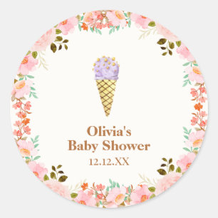 Rose Flower Garden Scoop Ice Cream Baby Shower Classic Round Sticker