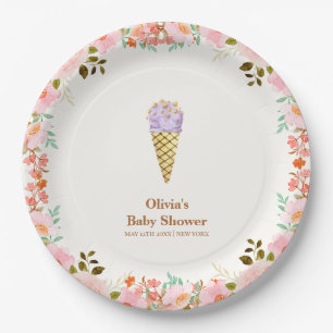 Rose Flower Garden Scoop Ice Cream Baby Shower Paper Plate