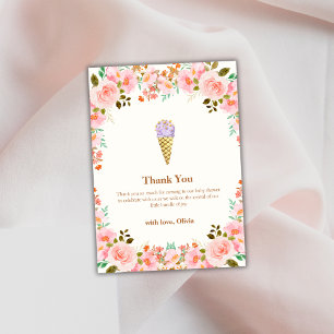 Rose Flower Garden Scoop Ice Cream Baby Shower  Thank You Card