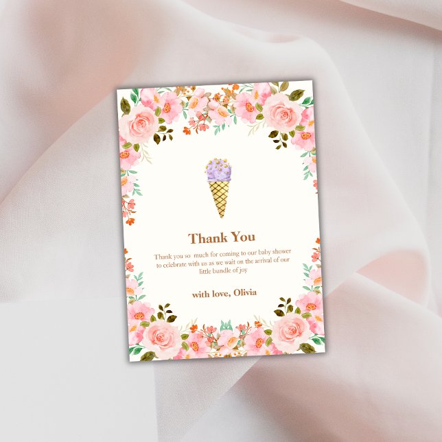 Rose Flower Garden Scoop Ice Cream Baby Shower  Thank You Card (Rose Flower Garden Scoop Ice Cream Baby Shower Thank You Card)