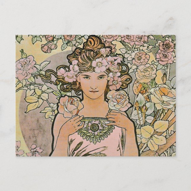 Rose Flower Girl Art Nouveau Bridal Postcard (Front)