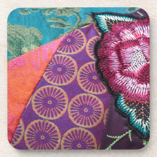 Rose flower gypsy boho colourful tapestry coaster