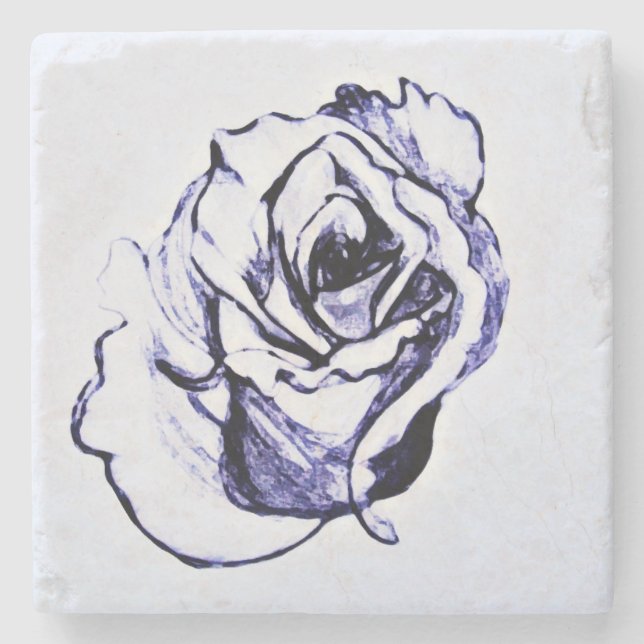Rose Flower hand sketch Stone Coaster (Front)