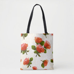 Rose flower pattern, vintage background. tote bag