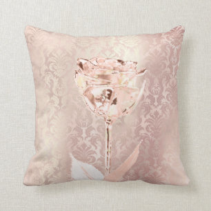 Rose Flower Pink Blush Powder Lux Metallic Damask Cushion