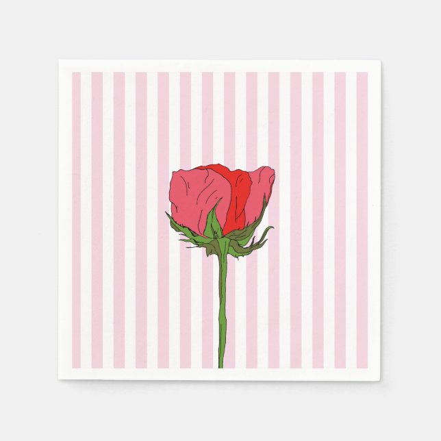 Rose Flower Pink Stripe Napkin (Front)