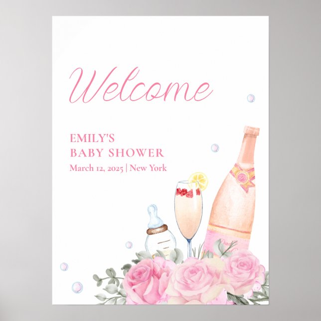 Rose Flower Poppin Champagne Baby Shower Welcome Poster (Front)