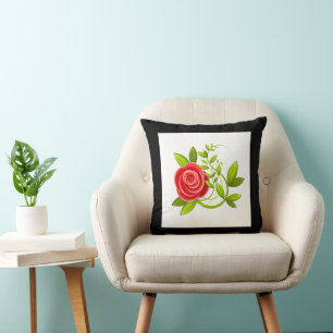 rose flower red black cushion