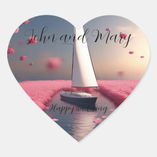 Rose flower sailboat wedding sticker