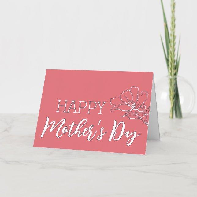 Rose Flower Sketch Happy Mother’s Day Real Silver  Foil Holiday Card (Front)