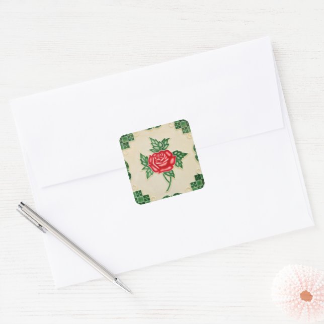 Rose Flower Tile Square Sticker (Envelope)