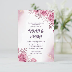 Rose Flower Wedding Invitation   Dark shade Purple